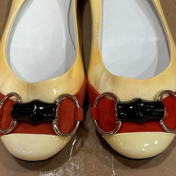 GUCCI Yellow Red Ballet Suede Patent Leather Flats - Picture 2 of 11